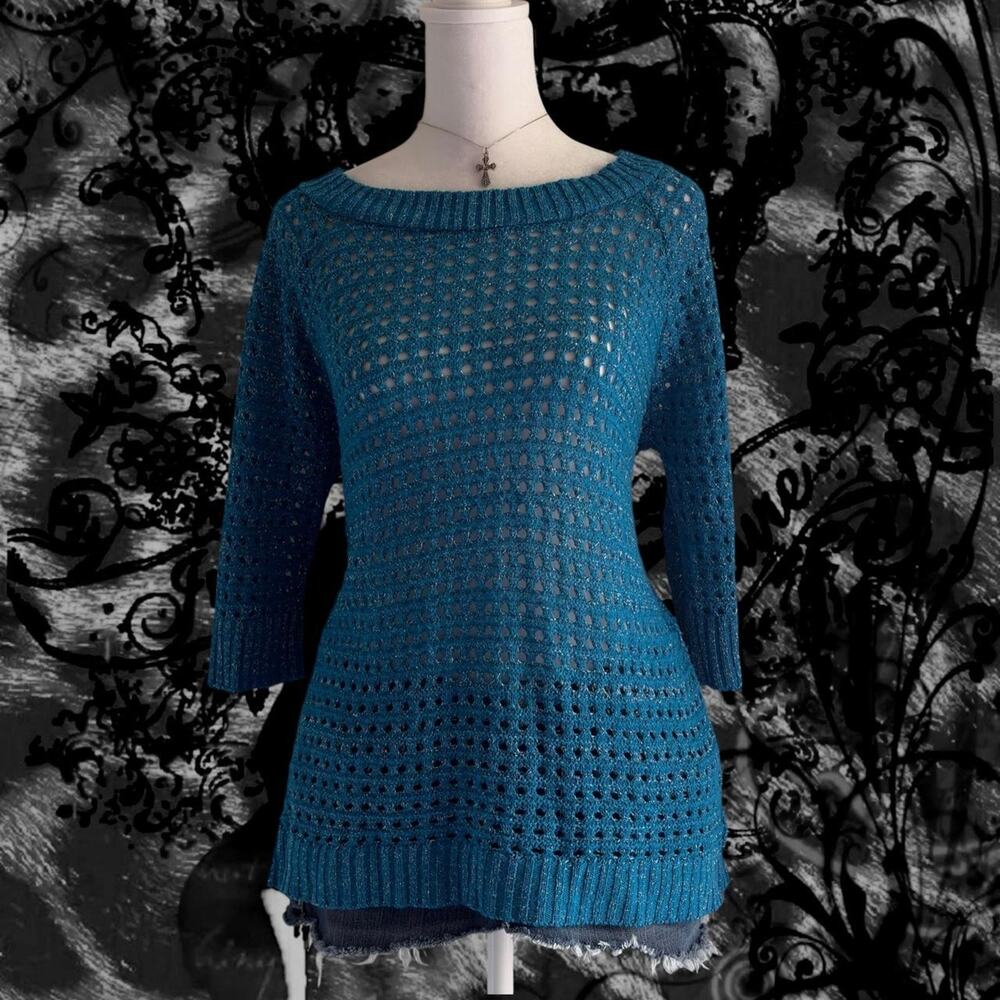 glittery teal blue elevated basic daily wear glam open knit